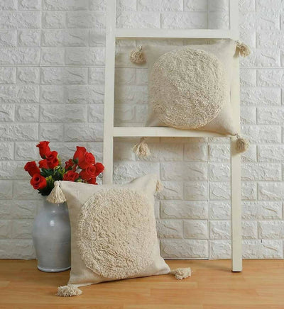 Tufted Cushion Cover Round Pattern, Off-White - Decor & Living - 1