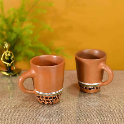 Knosh-4 Earthen Mugs with Tribal Motifs - Set of 2 - Dining & Kitchen - 1