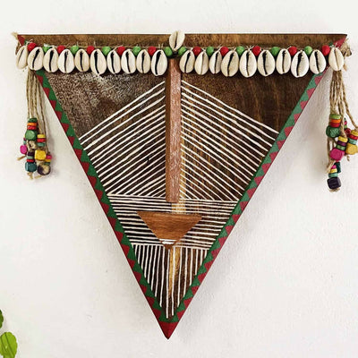 Wooden Tribal Triangle Handpainted Mask - Wall Decor - 2