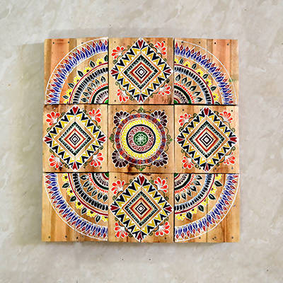 Wooden Hand Painted Wall Decor Tiles - Wall Decor - 2