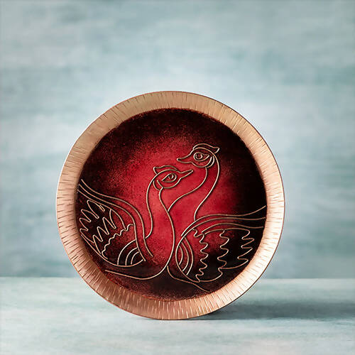 Copper Enamel Animal Series Red Swans 8" - Wall Decor - 1