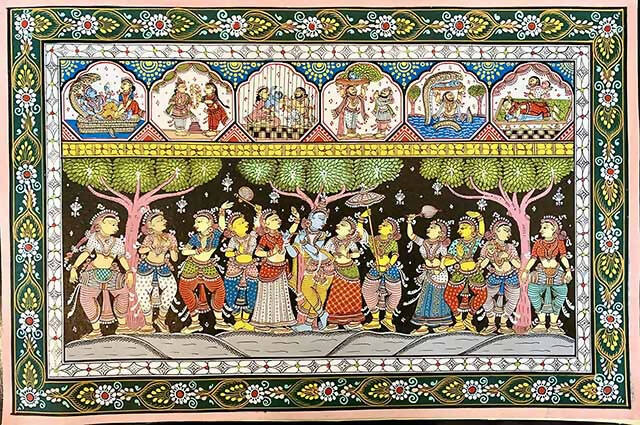 Pattachitra with Krishna Raaslila Theme - Wall Decor - 1