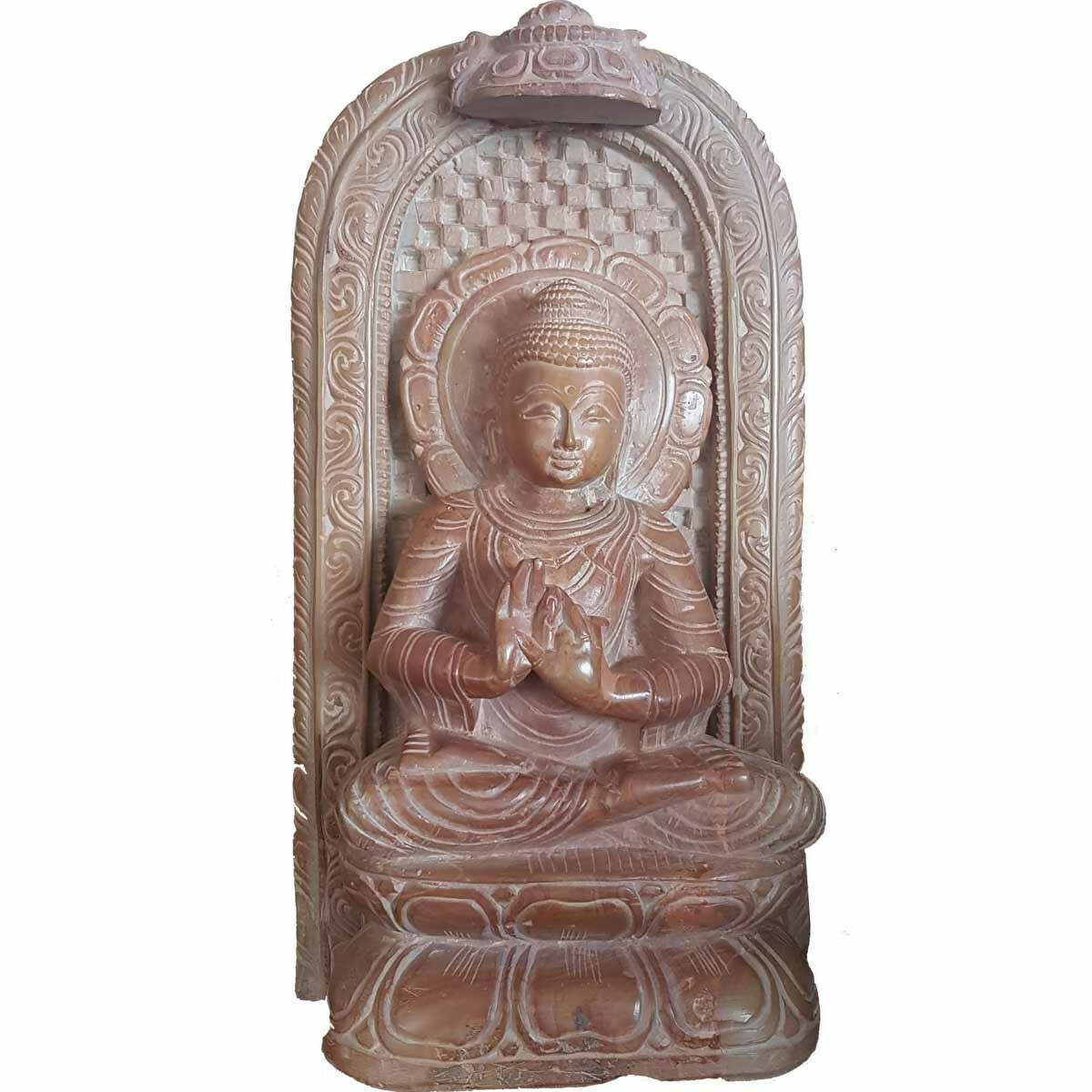 Buddha in Dharma Chakra Mudra in Pink Stone 12 inches SC-99-97 - Decor & Living - 1