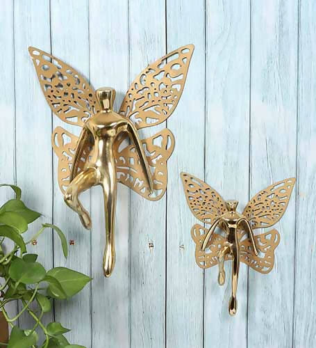 Gold Angel With Wings Aluminium Wall Art Set of 2