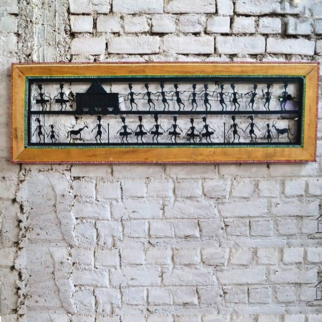 Wrought Iron Tribal Wooden Frame Baster Raath Yatra Jaali - Wall Decor - 1