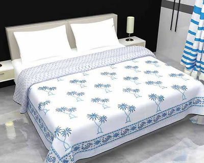 Blue Coconut Tree Double Bed Mulmul Dohar