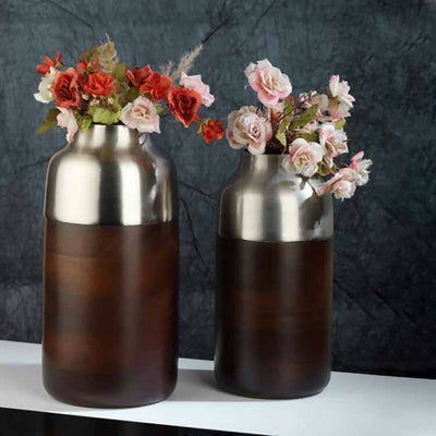 "Cylindrical Deidra" Wood Silver Set Vase-52-003-26-30-1